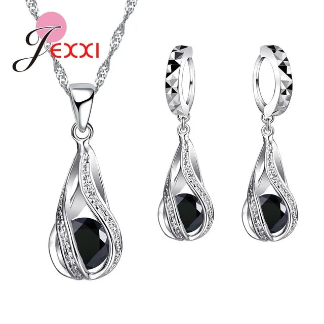 New Water Drop CZ Jewelry Sets 925 Sterling Silver Needle Necklace&Earrings Wedding Jewelry for Women Wedding Party Sets
