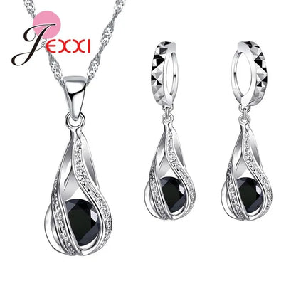 New Water Drop CZ Jewelry Sets 925 Sterling Silver Needle Necklace&Earrings Wedding Jewelry for Women Wedding Party Sets