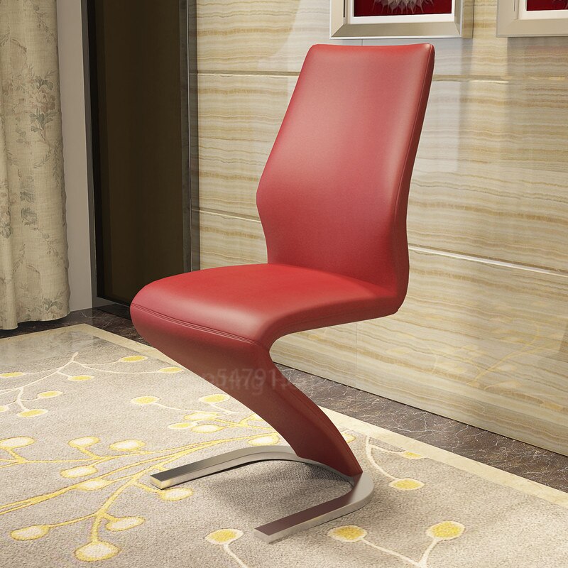 2 Pieces Chairs Modern Simple Z Shape Dining Chair PU Leather Home Living Room Chair Only Chairs (Table Is Not for Sale)