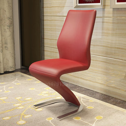 2 Pieces Chairs Modern Simple Z Shape Dining Chair PU Leather Home Living Room Chair Only Chairs (Table Is Not for Sale)