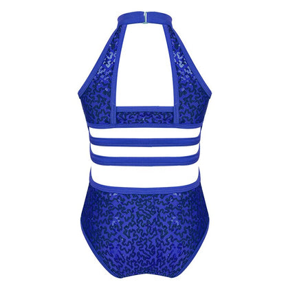 Kids Girls Gymnastics Leotards Child Sparkly Sequins Dancewear Sleeveless