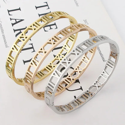 Delicate Hollow Roman Numeral Bracelets & Bangles Titanium Steel Bangle Fine Jewelry for Women Vacuum Plating Bangle