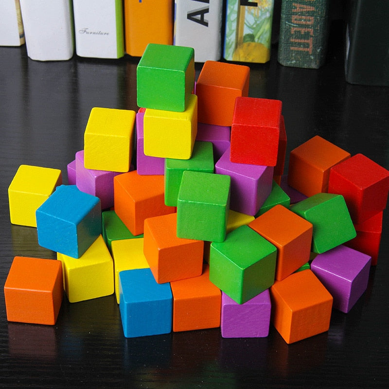 100pcs 1cm 1.5cm 2cm Colorful Wooden Cubes Wood Dices Board Games for Family and Kids Board Game 6 Colors