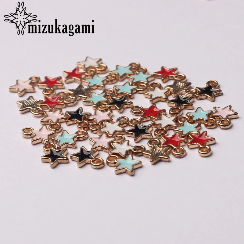 Zinc Alloy Black White Enamel Charms Mini Stars Charms 6mm 50pcs/Lot for DIY Jewelry Making Finding Accessories