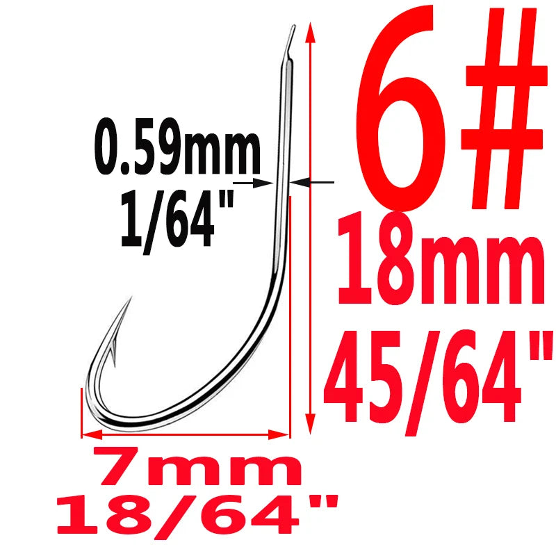 100pcs/Bag Iseama Circle Carp Eyed Fishing Hook Size 1# to 14# Ring Eye Japan High-Carbon Steel Fish Hook