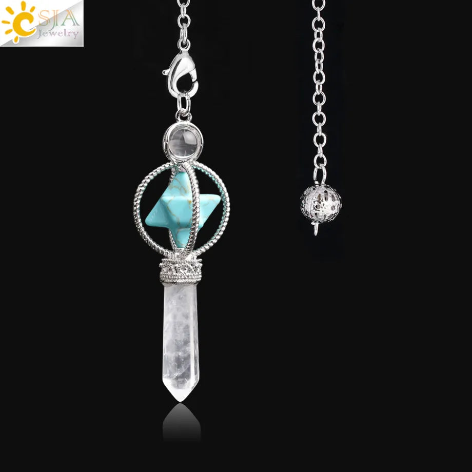 CSJA Merkaba Dowsing Pendulum Quartz Natural Stone Crystal Reiki Healing Pendule Pendant Pendulums Radiesthesia Pendulos F770