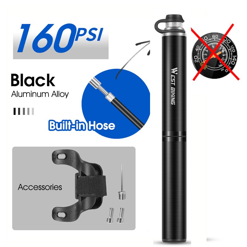 WEST BIKING Bike Pump With Gauge Portable Frame Bicycle Pump Schrader and Presta Valve 160psi Tire Pump for Road Mountain Bike