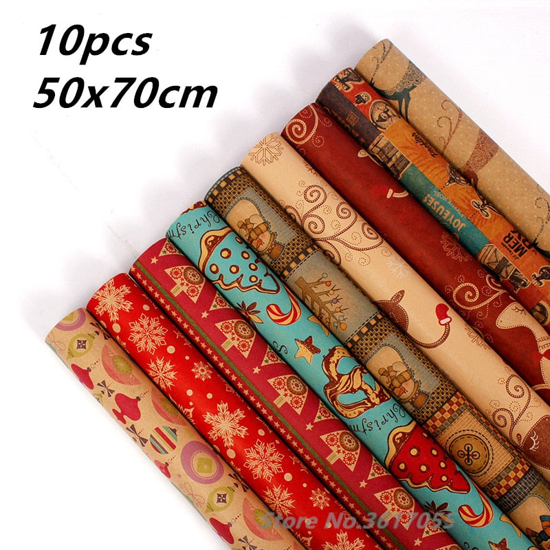 10pcs 50x70cm Christmas Packing Paper Retro Style Kraft Paper Christmas Hom