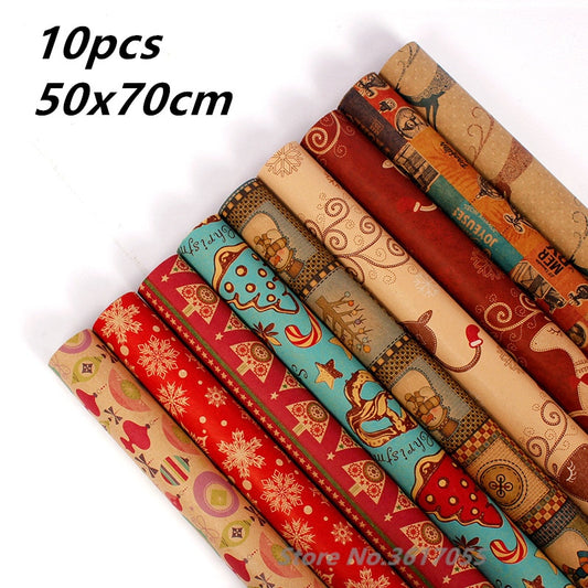 10pcs 50x70cm Christmas Packing Paper Retro Style Kraft Paper Christmas Hom