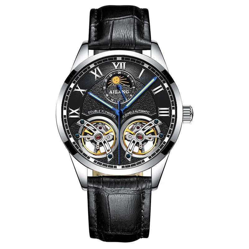AILANG Original Design Men's Double Flywheel Automatic Mechanical Watch Fashion Leisure Business Luxury Clock