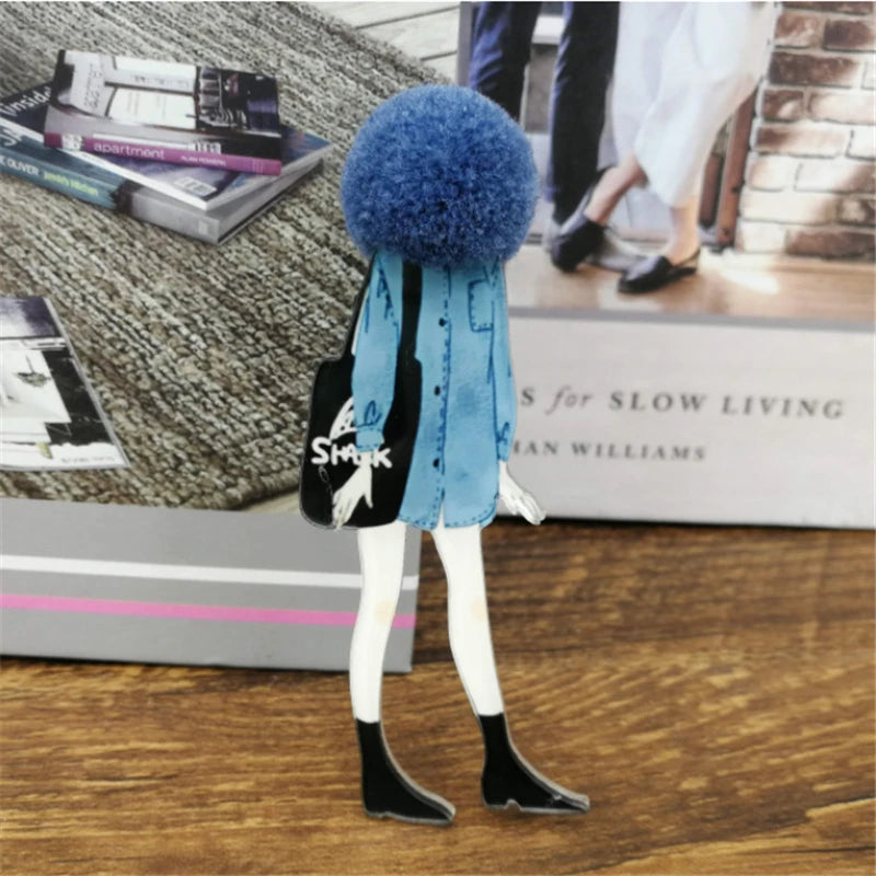 Fashion Brooch Pins for Woman Brooches Girls Face Cartoon Models Acrylic Brooches Kawaii Pompom Clothing Jewelry Accessories