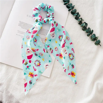 Santa Claus Bows Hair Scrunchies Long Ribbon Ponytail Scarf  Hair Tie Women Girls Elastic Hair Bands Christmas Hair Accessories