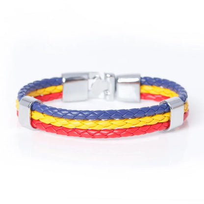 XQNI Fashion National Spain Flag ID Leather Bracelet Trendy Braided Surfer Bandage Charm Sporty Bracelets for Men Women Bangles