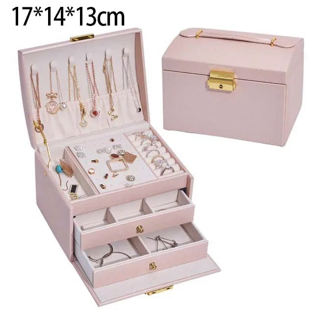 Jewelry Organizer Large Jewelry Box High Capacity Jewelry Casket Makeup Storage Makeup Organizer Leather Beauty Travel Box
