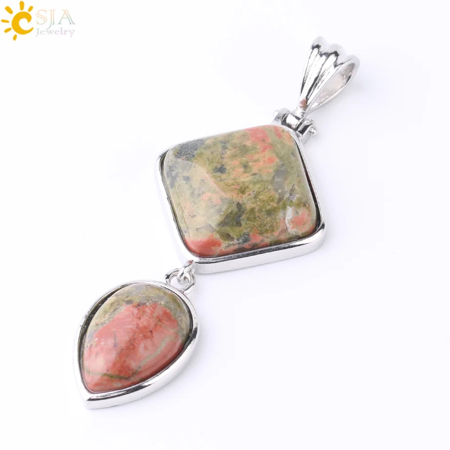 CSJA Natural Stones Pendant Crystal Square Water Drop Quartz Lapis  Lazuli Geometric Pendants for Necklaces Women Jewelry F814