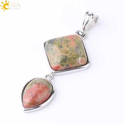 CSJA Natural Stones Pendant Crystal Square Water Drop Quartz Lapis  Lazuli Geometric Pendants for Necklaces Women Jewelry F814