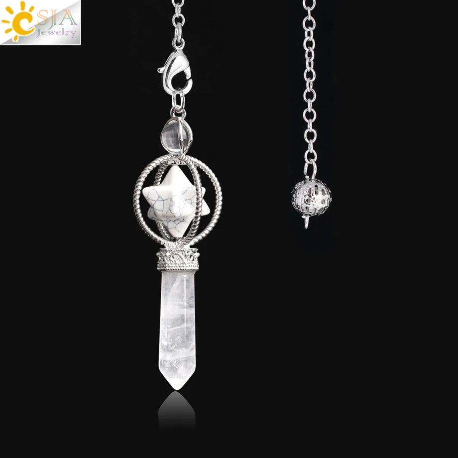 CSJA Merkaba Dowsing Pendulum Quartz Natural Stone Crystal Reiki Healing Pendule Pendant Pendulums Radiesthesia Pendulos F770