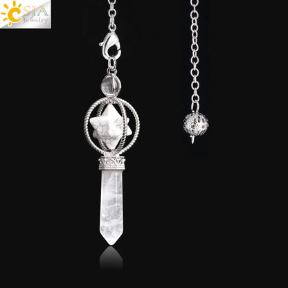 CSJA Merkaba Dowsing Pendulum Quartz Natural Stone Crystal Reiki Healing Pendule Pendant Pendulums Radiesthesia Pendulos F770