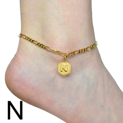 Anniyo 21cm + 10cm Extender Chain / A-Z Initial Letter Anklet for Women Alphabet Jewelry Foot Chain Girl #105906