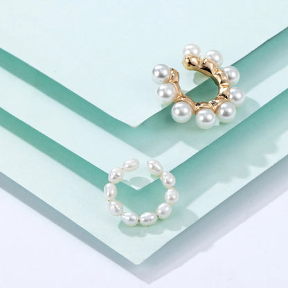 Women Pearl Ear Cuff Earring Bohemian Natural Freshwater Circle Small Clip on Earring  No Piercing Fake Cartilage Earring