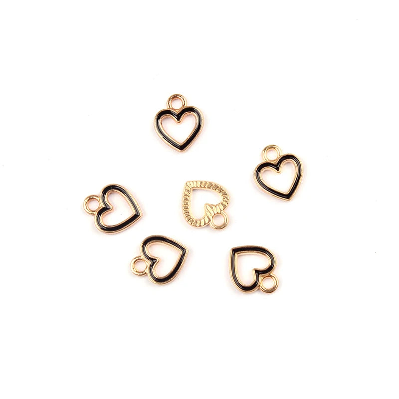 50pcs/Lot  Zinc Alloy Charms Enamel Mini Sweet Heart Hollow Charms for DIY Necklaces Bracelets Jewelry Making Accessories