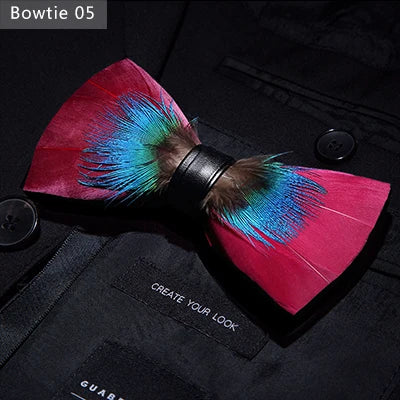 JEMYGINS Bowtie Natural Brid Feather Exquisite Hand Made Men Bow Tie Brooch Pin
