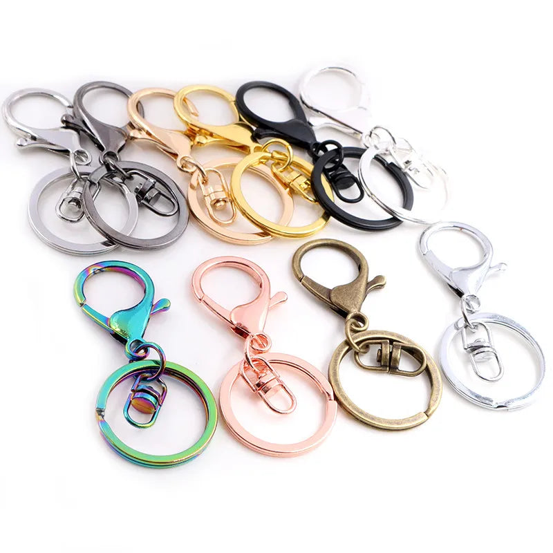 5pcs/Lot 30mm Key Ring Long 70mm Popular Classic 11 Colors Plated Lobster Clasp Key Hook Chain Jewelry Making for Keychain