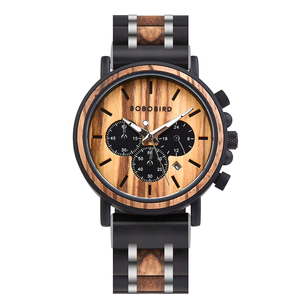 BOBO BIRD Wooden Men Watches Relogio Masculino Top Brand Luxury Stylish Chronograph Military Watch Great for Man OEM