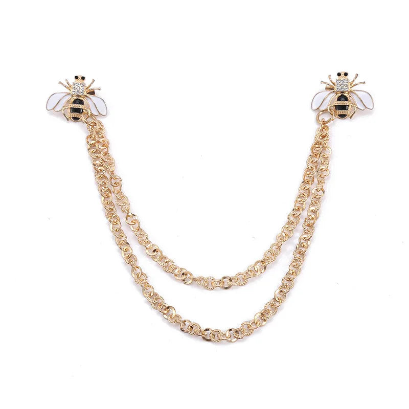 Cute Bee Vintage Brooches Pins Animal Alloy Metal Chain Brooch Broches Man Suit Shirt Collar Tassel Lapel Pin Women Jewelry