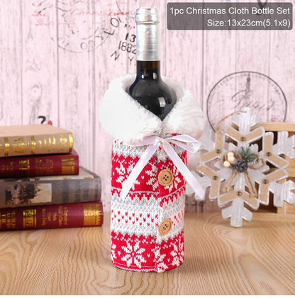 Christmas Wine Bottle Cover Merry Christmas Decor for Home 2023 Navidad Noel Christmas Ornaments Xmas Happy New Year 2024