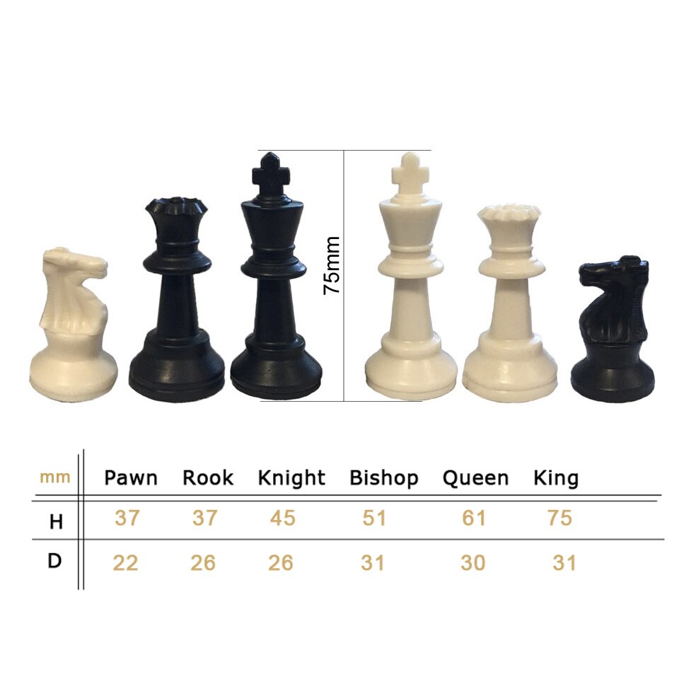 32 Medieval Plastic Chess Pieces Set King Height 64 & 75 & 95 Mm Chess Game Standard Chessmen for International Competition IA13