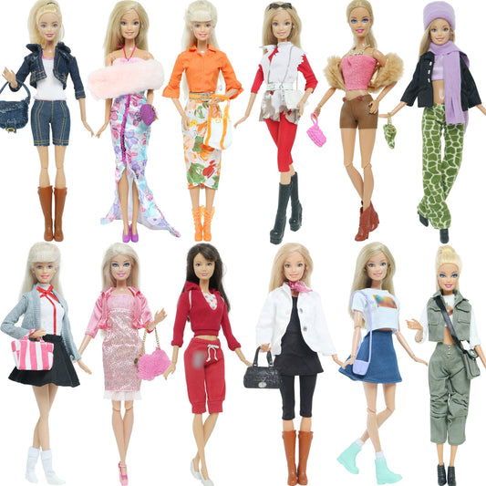 Lot Doll Outfit Playset Coat Dress Shirts Vest Shorts Trouser Blousers Bags Shoes Hat Cool Clothes for Barbie Doll Accessories