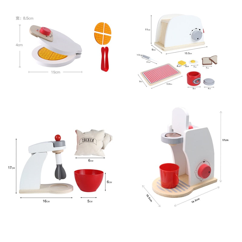 Wooden Kitchen Pretend Play Toy Simulation Wooden Coffee Machine Toaster Machine Food Mixer Baby Early Learning Educational Toys