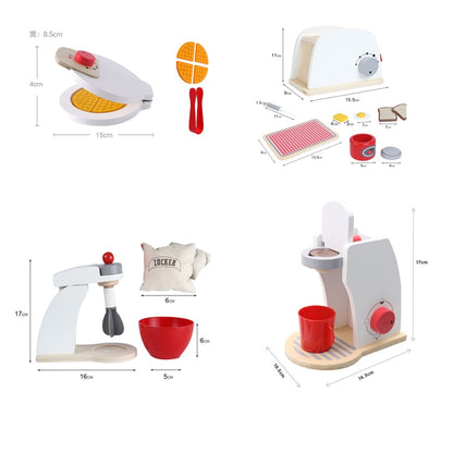 Wooden Kitchen Pretend Play Toy Simulation Wooden Coffee Machine Toaster Machine Food Mixer Baby Early Learning Educational Toys