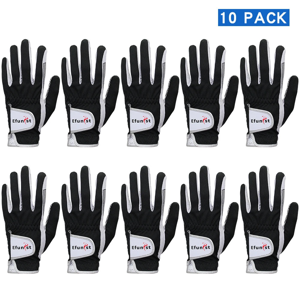 10 Pcs Efunist Golf Glove Men Left Hand Breathable Green 3D Performance Mesh Non-Slip Micro Fiber Golf Gloves