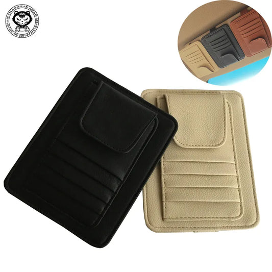 PU Car Vehicle Sun Visor Sunglasses Eyeglasses Glasses Holder Storage Clip Credit Card Package ID Storage Pen Bag With 3 Color