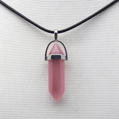 1PCS Natural Stone Quartz Crystal Opal Agates Hexagonal Column Pendulum Pendant Leather Chains Necklace Fashion Charms Pendant