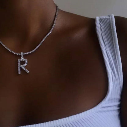 Stonefans Bling Letter Necklace Tennis Chain Custom Women Charming Statement Crystal Name Initial Choker Collar Necklace Jewelry