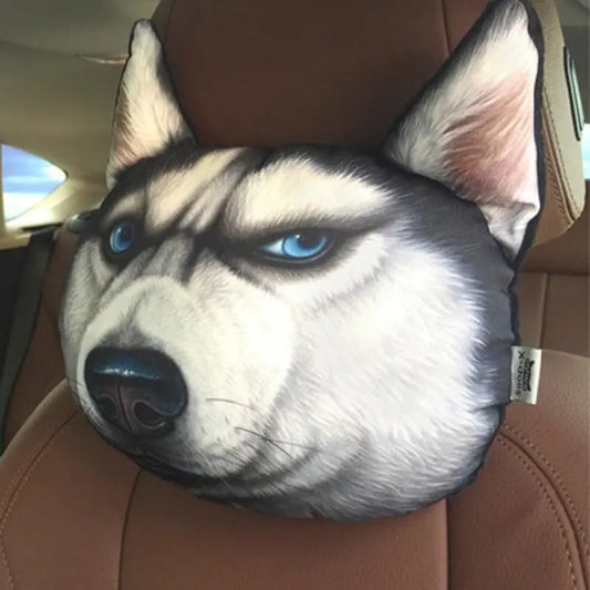 Newest 2024 3D Printed Dog Cat Face Car Headrest Neck Rest Auto Neck Safety Cushion Car Neck Support Headrest Without Filler