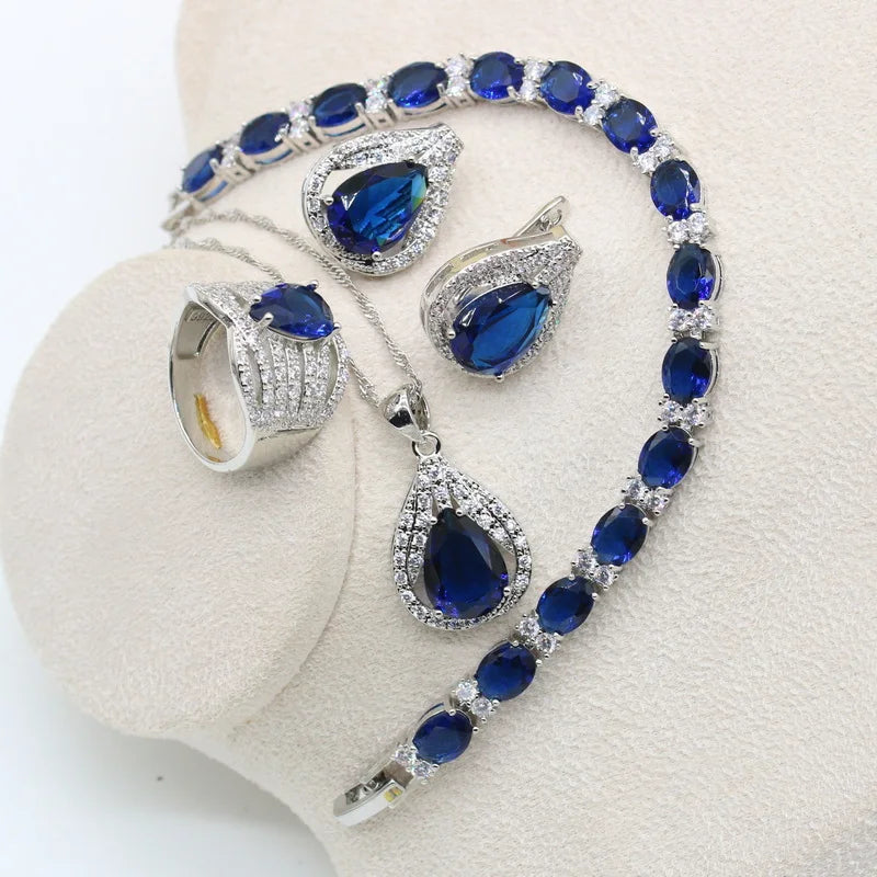 New Green Peridot Zircon Silver 925 Jewelry Set Women Bracelet Earrings Necklace Pendant Ring Birthday