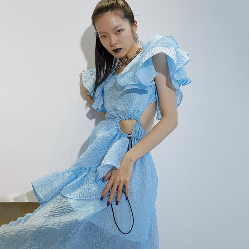 Danno Hollow Out Irregular Ruffle Dress