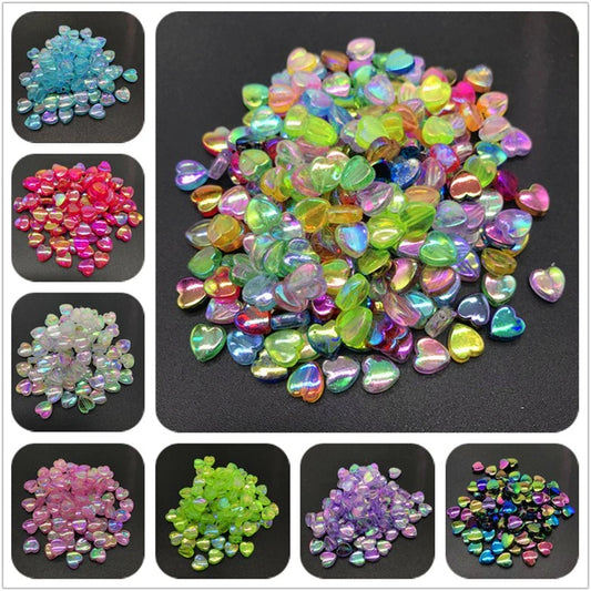 100pcs 8mm Acrylic Spacer Beads Heart-Shaped Charm Transparent Rainbow Color Beads for Jewelry Making DIY Jewelry Accessories