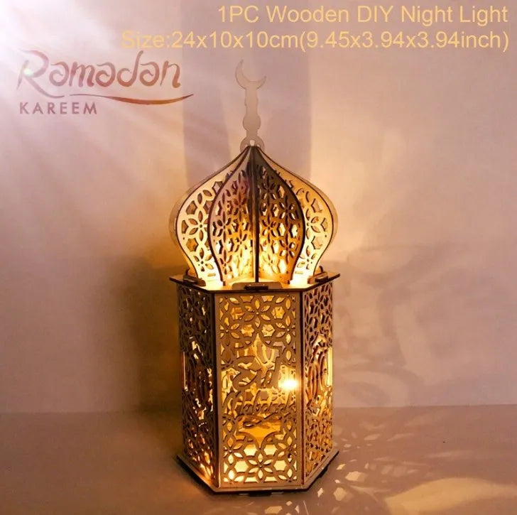 Wooden Palace Ornament Ramadan Decoration for Home 2024 Aid Eid Mubarak Ramadan Kareem Islamic Muslim Festival Party Decor
