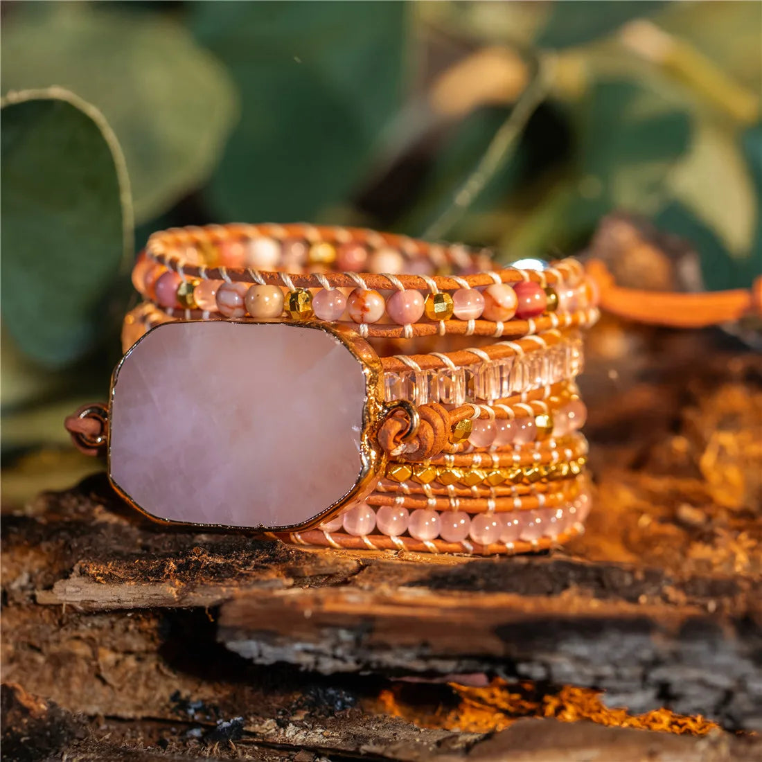 Natural Stone Bracelet 5 Wraps Bracelet Handmade Boho Pink Bracelet for Women Bracelet