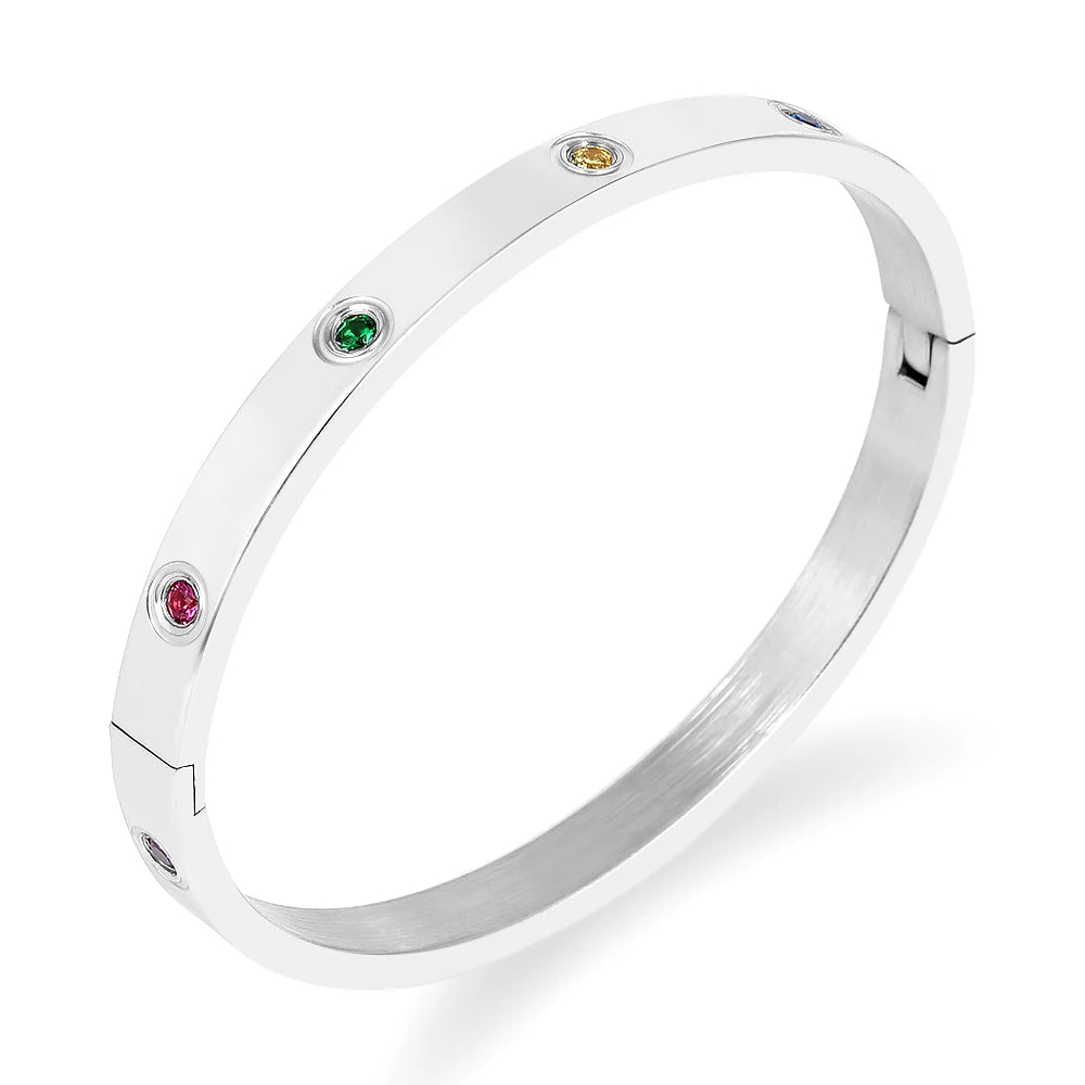 FYSARA Luxury Brand Crystals Love Bangles Cubic Zirconia Bracelets Couple Luxuxy Jewelry Stainless Steel Bangles for Women