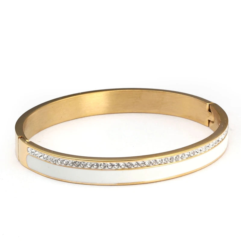 Beauty Stainless Steel Ceramic Resin Women Bracelets Luxury Ladies Crystal Charm Cuff Bangles Wedding Jewelry