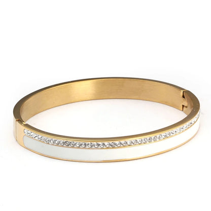 Beauty Stainless Steel Ceramic Resin Women Bracelets Luxury Ladies Crystal Charm Cuff Bangles Wedding Jewelry