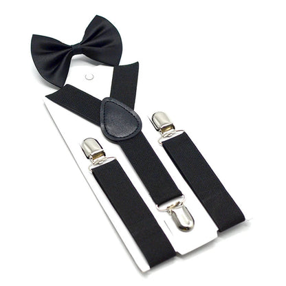 SHOWERSMILE Boys Suspenders Kids Blue Children Suspender Pant Yellow Pink Black Navy Red Wedding Baby Girls Braces Bow Tie Set