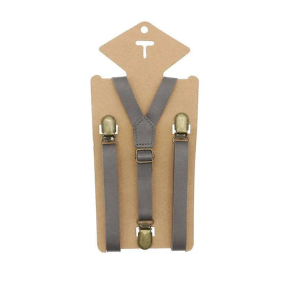 3 Clips Y Back Kid Brown Tan Leather Suspender and Bow Tie Ring Bearer Bowtie Set Birthday Outfit 80*1.5cm Adjustable