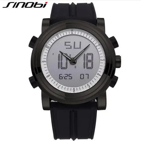 New SINOBI Brand Sports Chronograph Men's Wrist Watches Digital Quartz Double Movement Waterproof Diving Watchband Males Clock